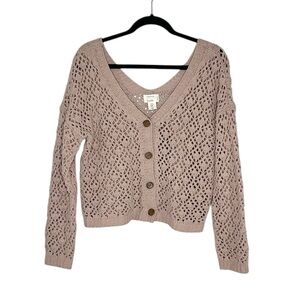 ARTELIER Nicole Miller Pink Open Knit Double V Cardigan size Medium